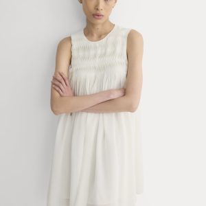 Twisted Pleated Mini Dress in Silk Georgette | Bone