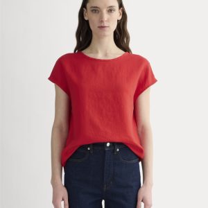The Muscle Top in Linen | Classic Red