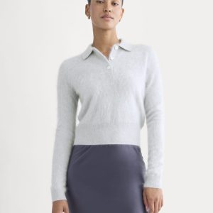 Lush Cashmere Cropped Polo Sweater | Sanderling Gray