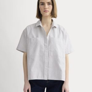The Short-Sleeve Boxy Oxford | Charcoal / White