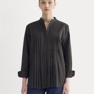 The Pleated Shirt in Silky Cotton | Black