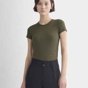 Cropped Crew in Pointelle | Olive Night