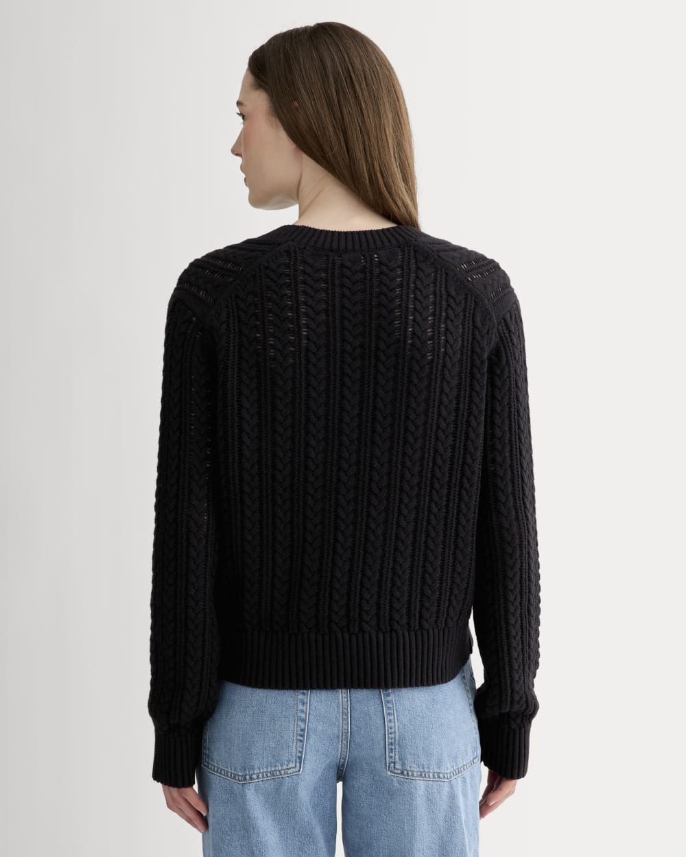 The Mesh Cable V-Neck in Everyday Cotton | Black - Image 5