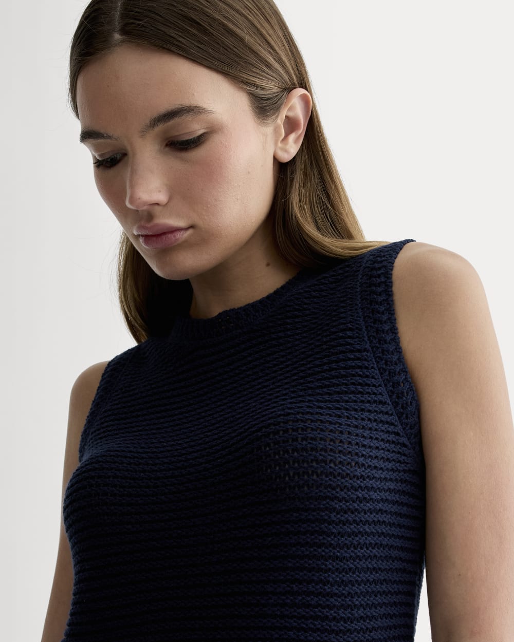 The Organic Cotton Open-Stitch Tank | Navy - Image 4