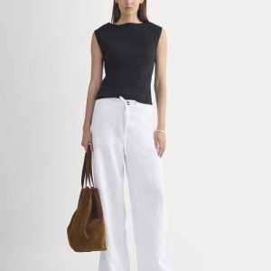 Wide-Leg Drawstring Pant in Linen | White