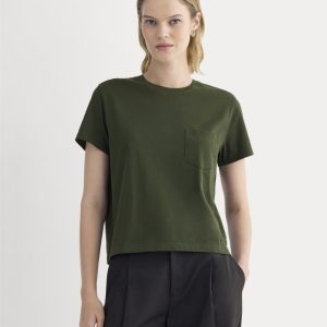 The Box-Cut Tee in Essential Cotton | Dark Green | Pocket