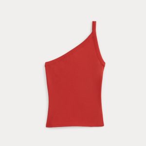 RetroSoft Cotton One-Shoulder Tank | Fiery Red
