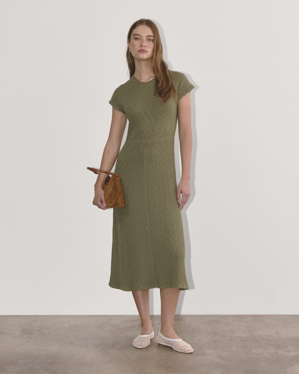 The Rib-Knit Cap-Sleeve Midi Dress | Kalamata