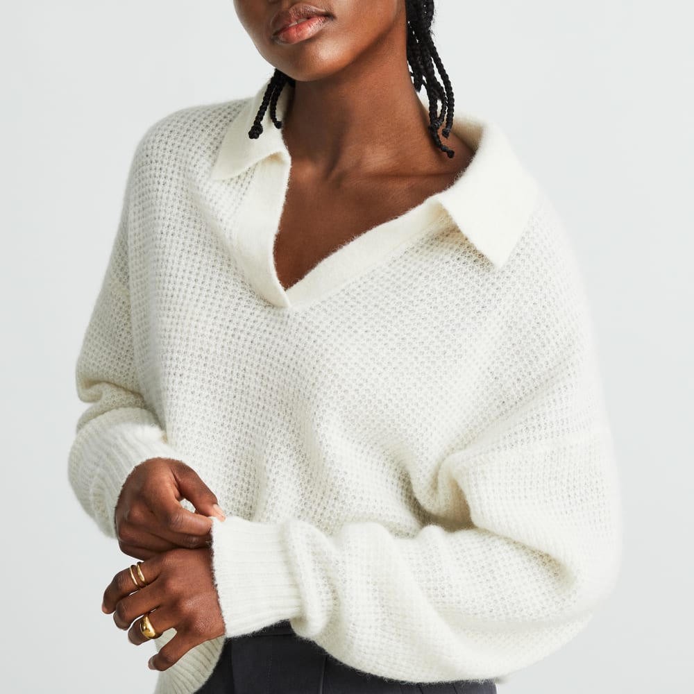 The Alpaca Waffle-Stitch Polo | Snow - Image 3