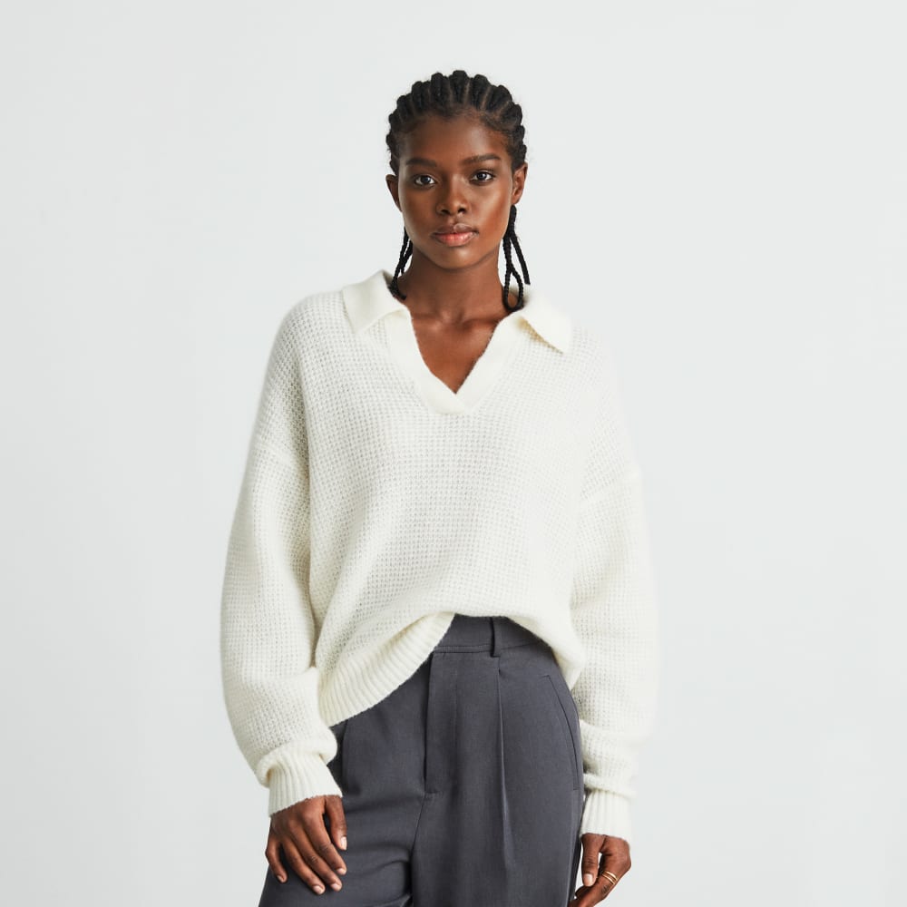 The Alpaca Waffle-Stitch Polo | Snow - Image 2