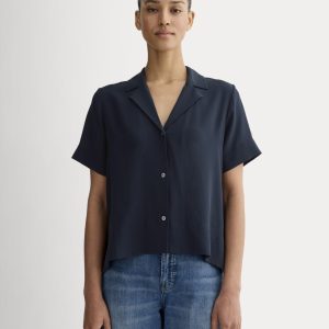 The Notch Shirt in Washable Silk | Navy