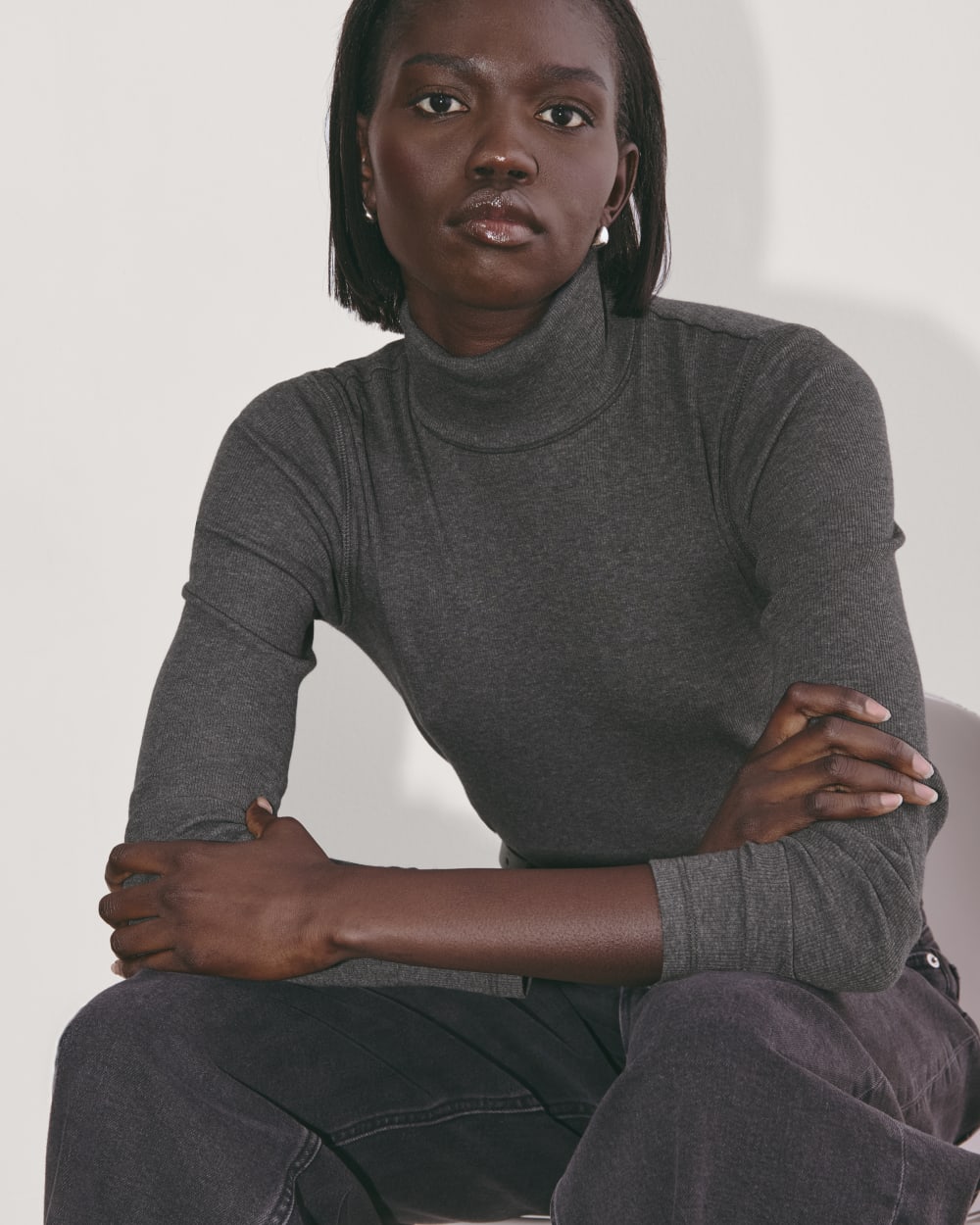 The Luxe Rib Turtleneck | Heathered Soot - Image 3
