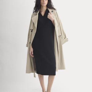 Relaxed V-Neck Midi Sweater Dress in Cotton Merino | Black