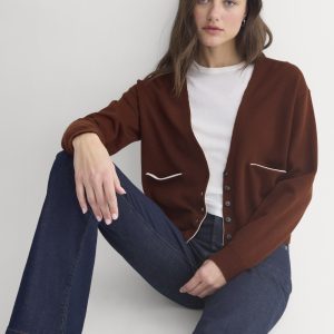 Deep V-Neck Cardigan in Cotton Merino | Whipped Cream