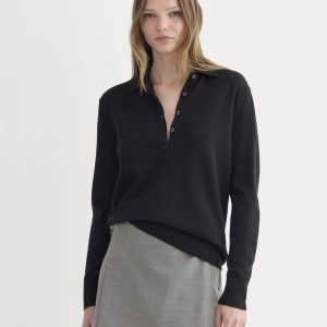 Oversized Polo Sweater in Cotton Merino | Black