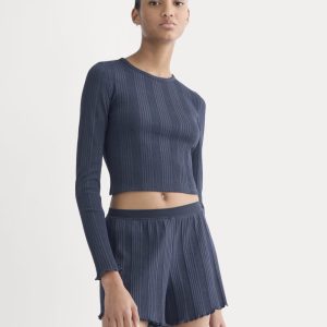 Lounge Rib Cropped Shirt | Navy