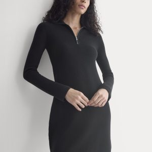 Knit Quarter-Zip Polo Dress | Black