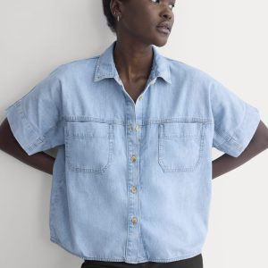 Cropped Boxy Denim Shirt | Light Indigo