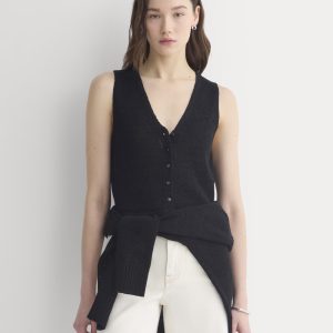 Button-Front Tank in Tape Yarn | Black