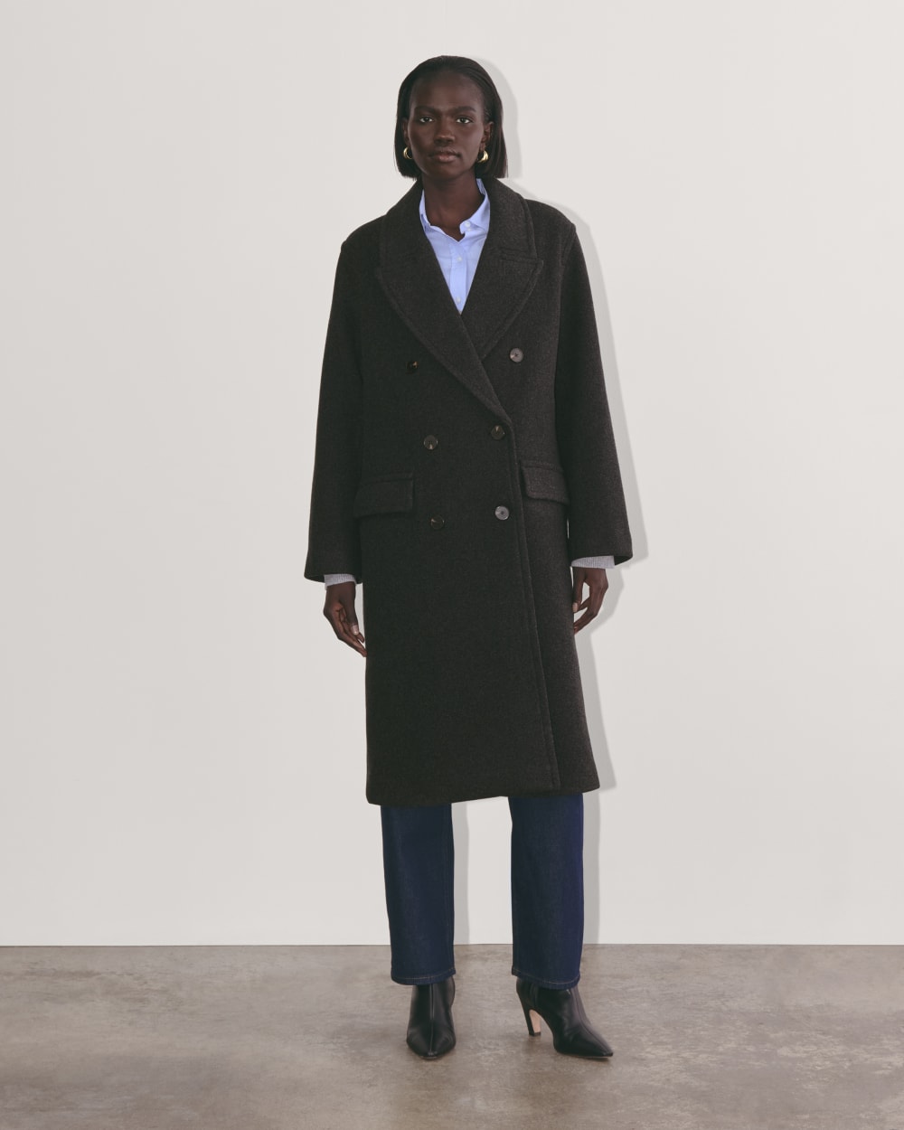 The Double-Breasted Coat in Wool | Heather Charcoal