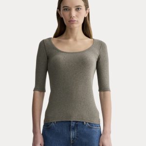 The Luxe Rib Scoop-Neck Tee | Heathered Fatigue