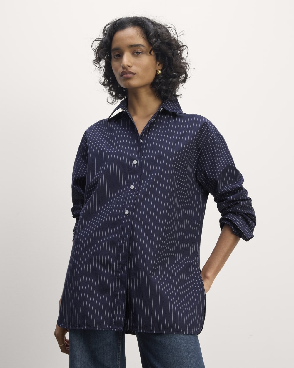 The Supima? Cotton Boyfriend Shirt | Navy / White