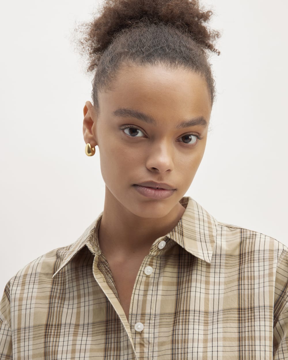 The Supima? Cotton Boyfriend Shirt | Pale Khaki Plaid - Image 4