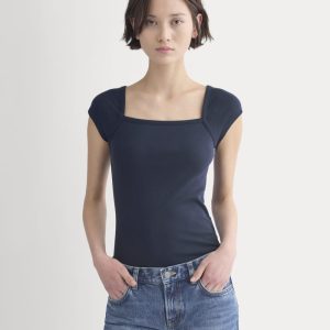 RetroSoft Cotton Square-Neck Tee | Navy