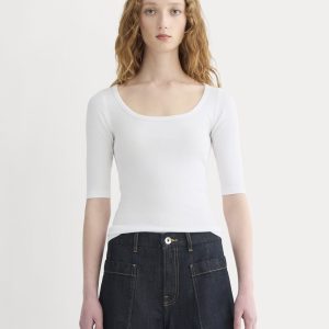 The Luxe Rib Scoop-Neck Tee | White