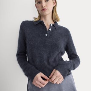 Lush Cashmere Cropped Polo Sweater | Starry Navy