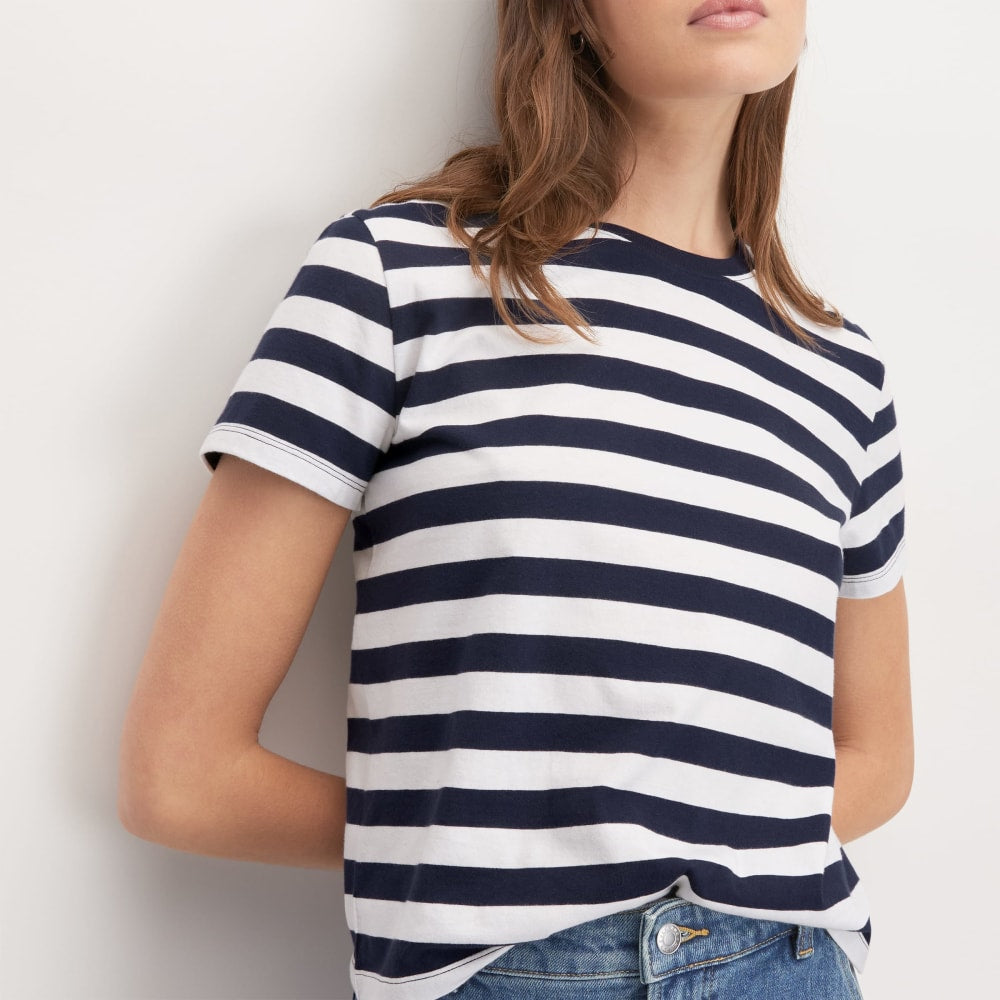 The Box-Cut Tee in Essential Cotton | Navy / Canvas | No Pocket - Image 3