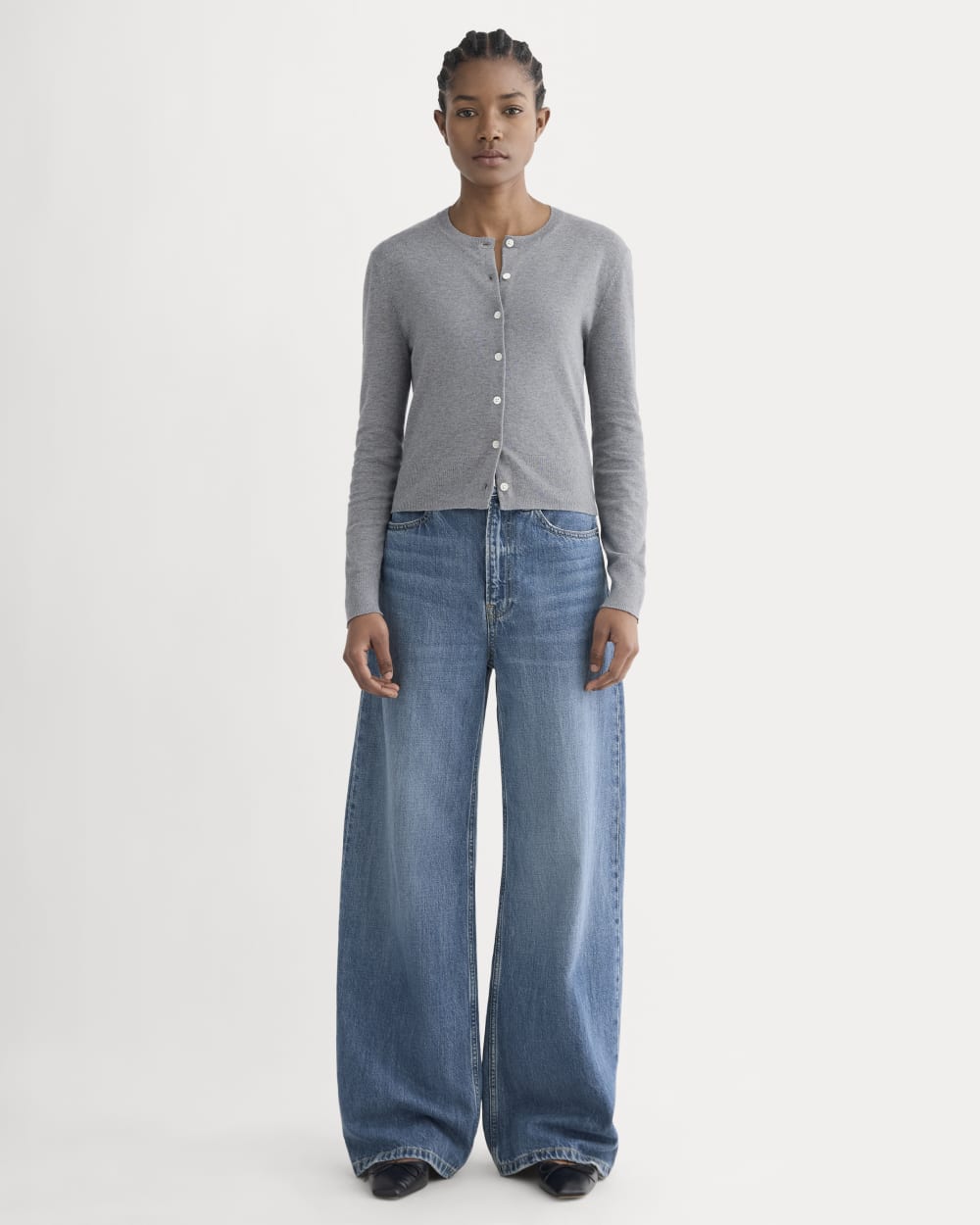 The Cropped Cardigan in Cotton Cashmere | Heather Charcoal - Image 3