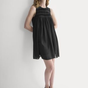 Twisted Pleated Mini Dress in Silk Georgette | Black