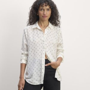 The Must-Have Shirt in Washable Silk | Bone / Black Square Dot