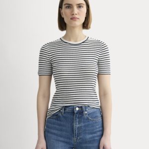 The Sweater Tee in Ultrasoft Merino | Bone/Navy