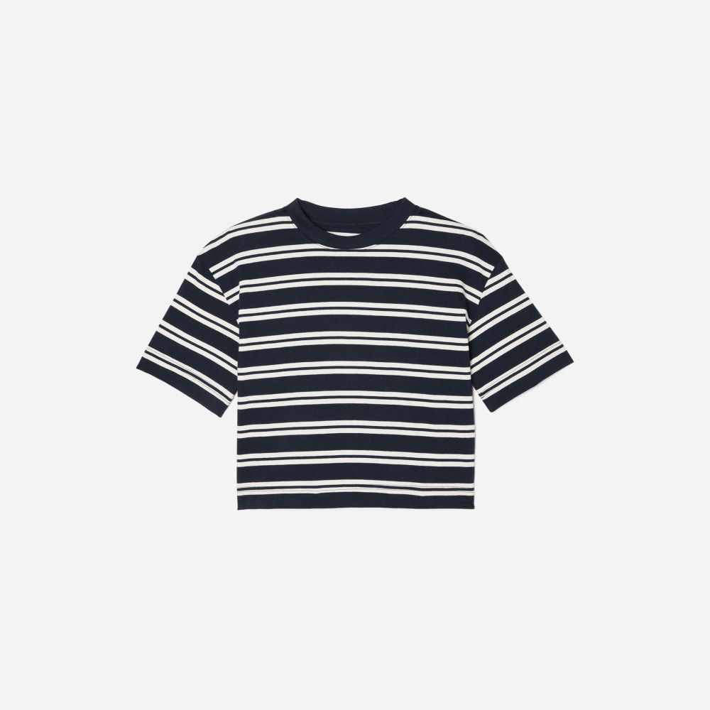 The Organic Cotton Cropped Tee | Navy / Tan - Image 2