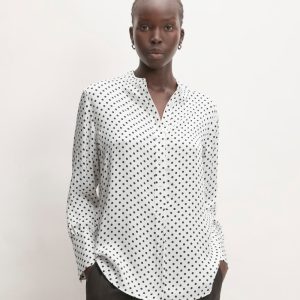 The Hammered Satin Popover Shirt | Bone / Black Polka Dot