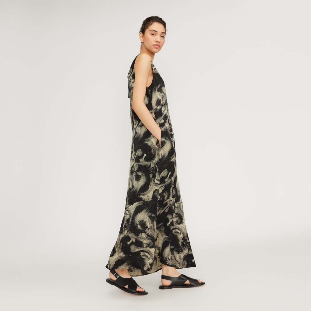 The Satin V-Neck Maxi Dress | Pale Yellow / Black - Image 3