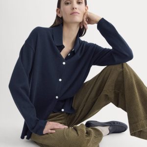 Cashmere Button-Up Shirt | Navy