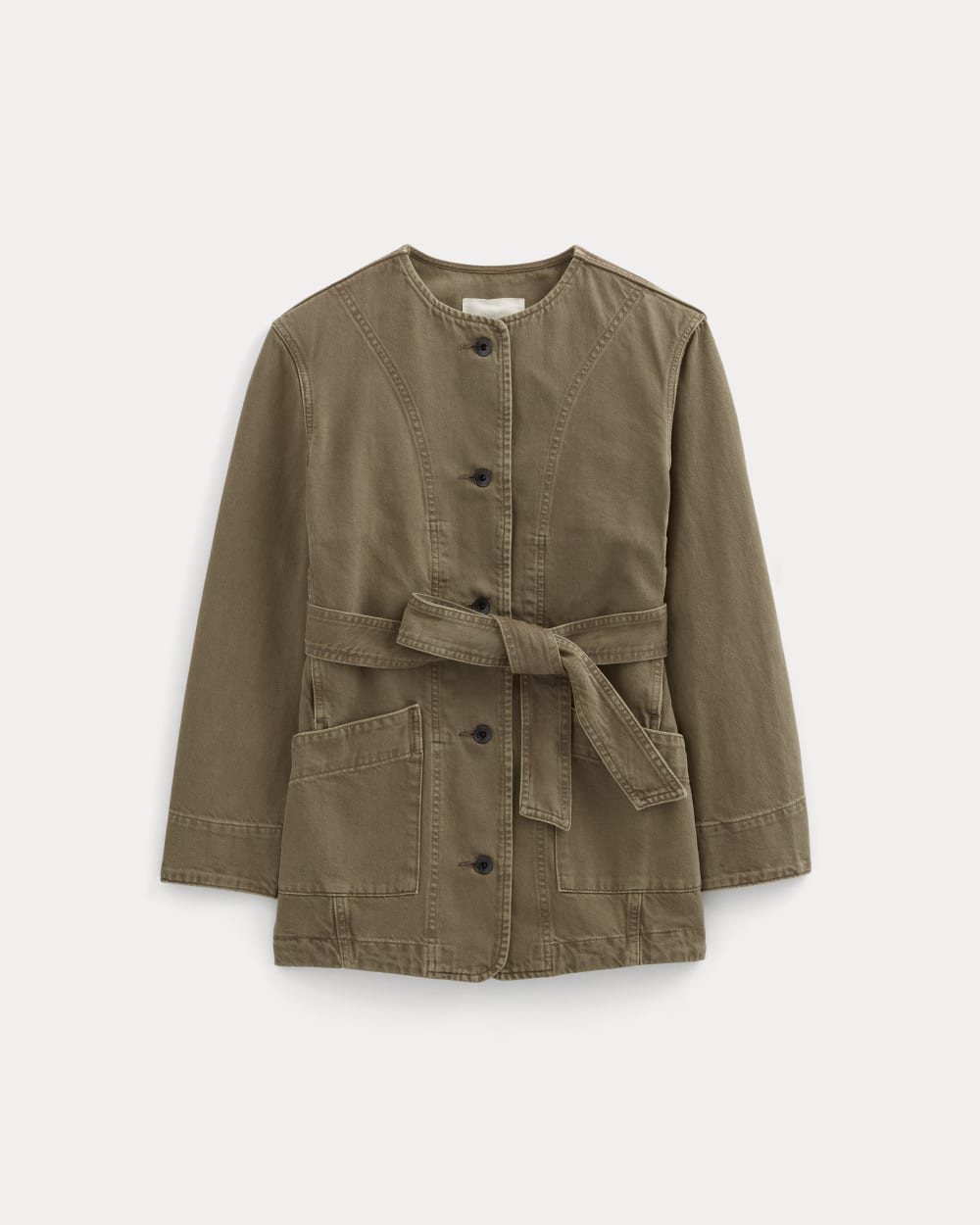 The Long Denim Barrel Jacket | Garment-Dyed Chocolate - Image 2