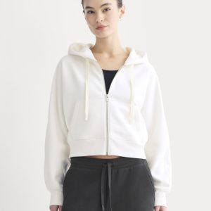 Luxe Fleece Full-Zip Cropped Hoodie | Bone