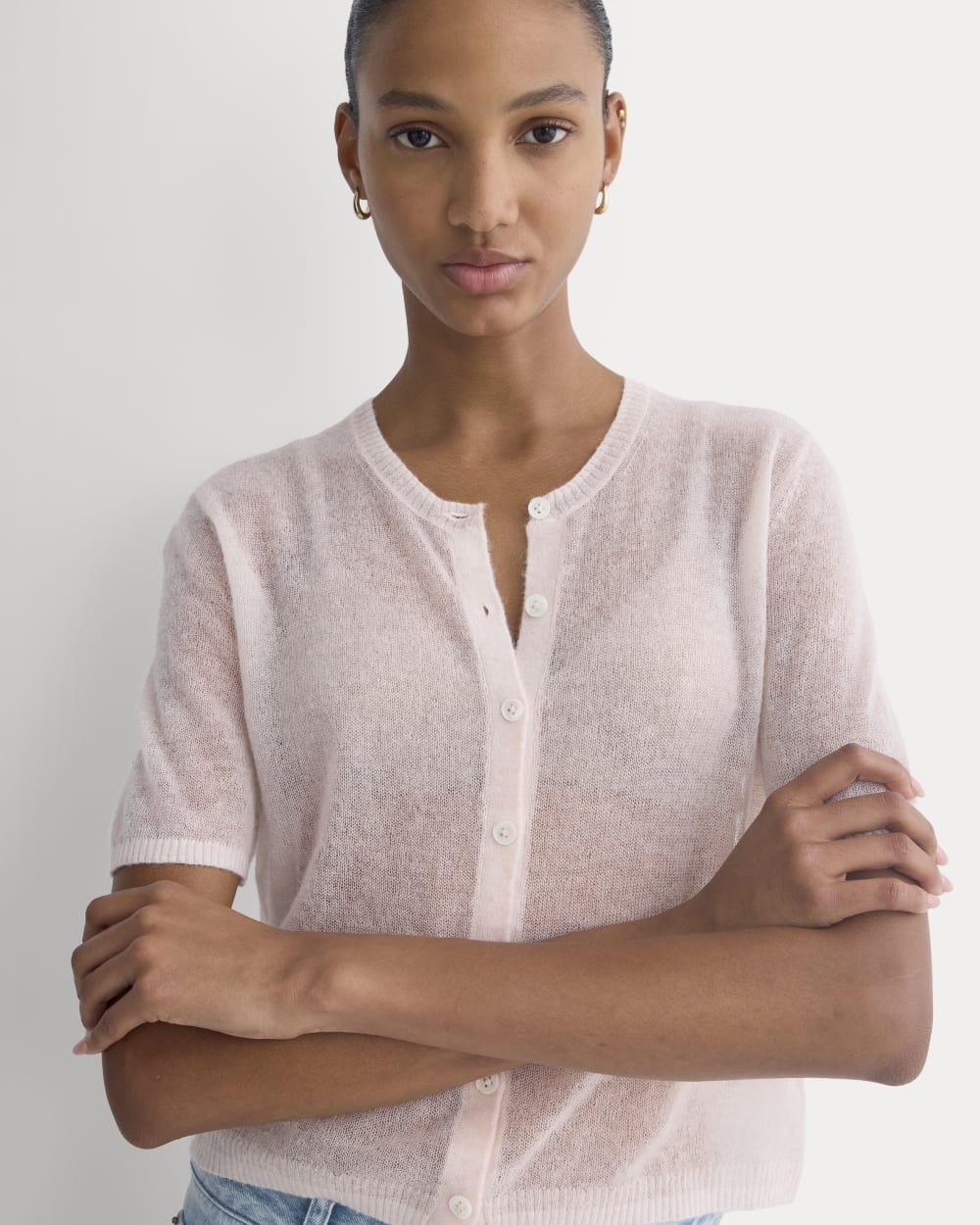 The Air Alpaca? Short-Sleeve Cardigan | Soft Pink - Image 4