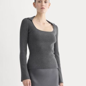 Knit Scoop-Neck Top | Heathered Soot