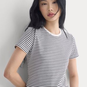 The Slim Crew in Essential Cotton | Bone / Pirate Black Stripe