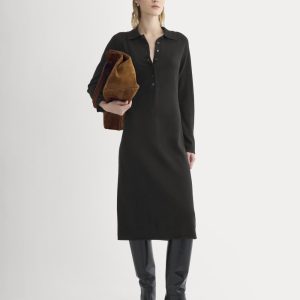 Cashmere Polo Midi Dress | Black