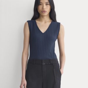 V-Neck Tank in Pointelle | Deep Navy