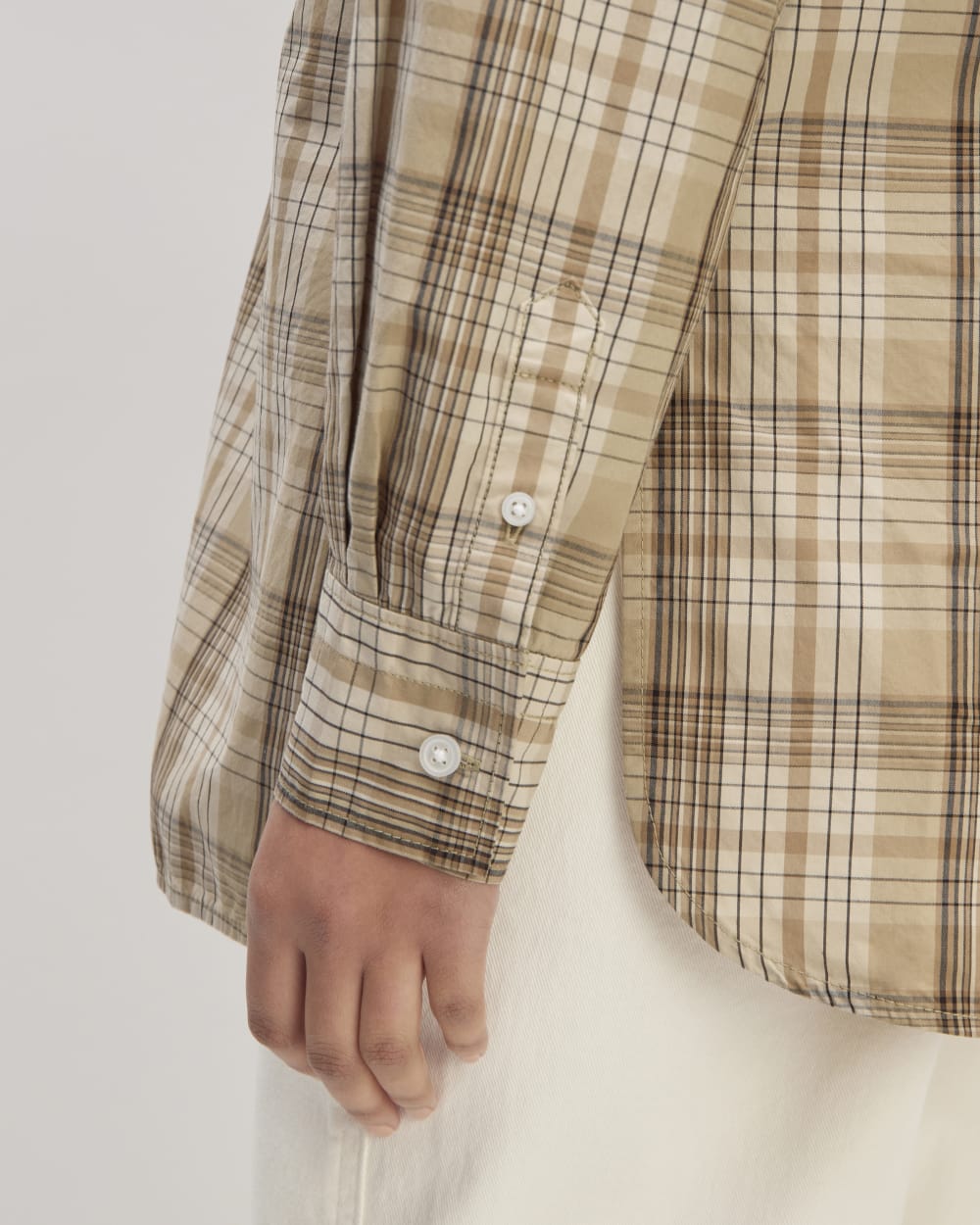 The Supima? Cotton Boyfriend Shirt | Pale Khaki Plaid - Image 5