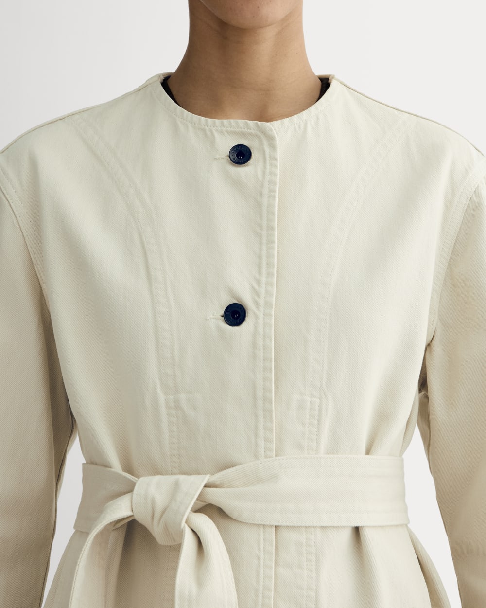 The Long Denim Barrel Jacket | Garment-Dyed Sand - Image 4