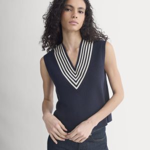 Relaxed V-Neck Vest in Cotton Merino | Navy