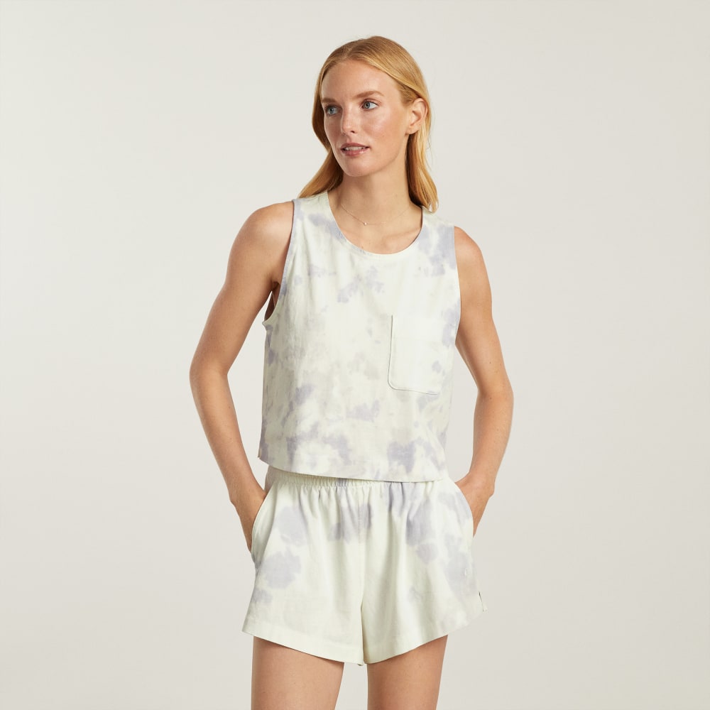 The Premium Weight Cropped Pocket Tank | Blue Slate Tie Dye - Image 2